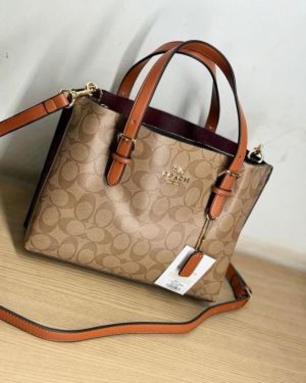 Coach Mollie Leather Tote Bag Medium Size With OG Dust Bag & Shoulder Strap (Brown)